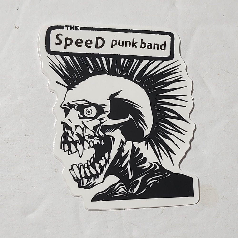 The Speed Punk Band Skull Mohawk Black White Sticker 2.5x2 inch Vinyl Decal